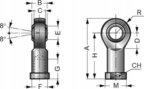 D50-63 KOŃCÓWKA PROSTA z przegubem kulowym M16x1,5