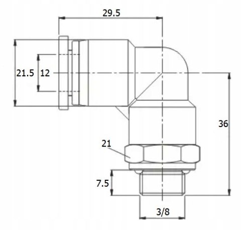 ZŁĄCZKA AUTO KĄTOWA wtykowa 12 - 3/8 GZ kolanko 12mm