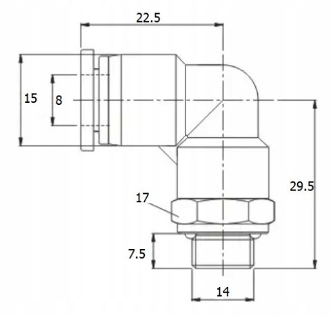 ZŁĄCZKA AUTO KĄTOWA wtykowa 8 - 1/4 GZ kolanko 8mm