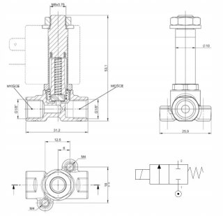 Zawór elektromagnetyczny membranowy 2/2 NC G 1/4 FKM DN2