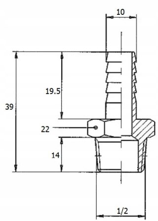 Złączka gwintowana prosta 1/2GZ do węża 10MM