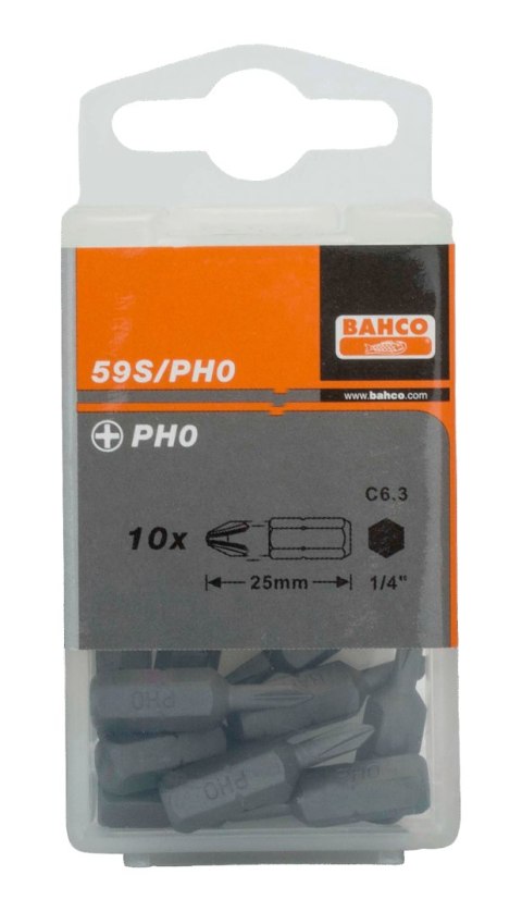 BAHCO Bit 1/4" PH0x25 mm, 10 szt. BAHCO