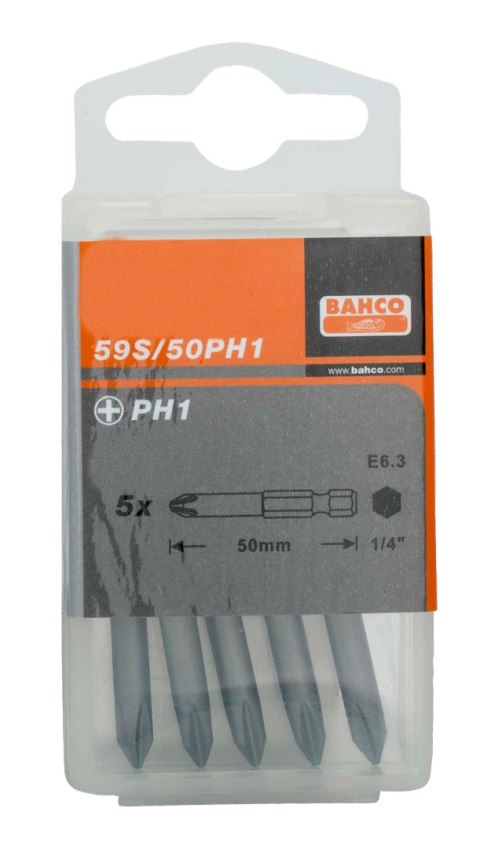 BAHCO Bit 1/4" PH1x50 mm, 5 szt. BAHCO