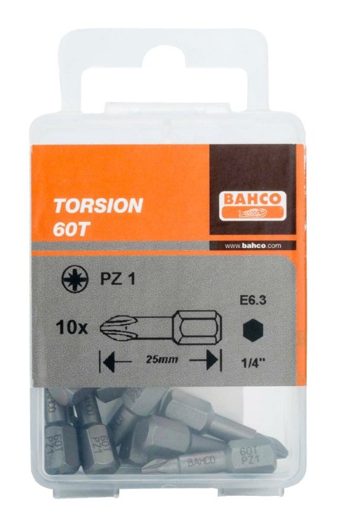 BAHCO Bit 1/4" Torsion PZ1x25 mm, 10 szt. BAHCO