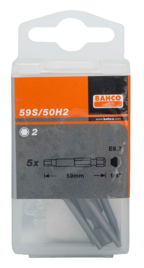 BAHCO Bit 1/4" do śrub imbusowych 2x50 mm, 5 szt. BAHCO