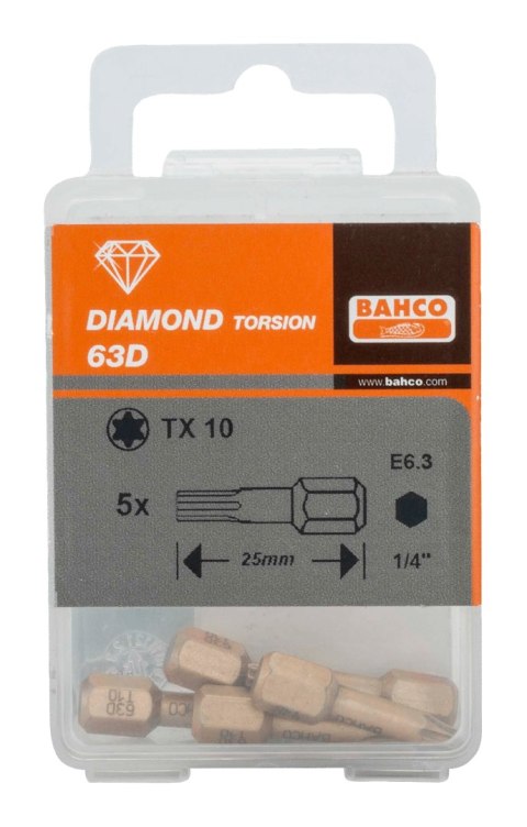 BAHCO Bit diamentowy 1/4" do śrub TORX T10x25 mm, 5 szt. BAHCO