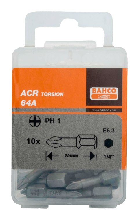 BAHCO Bit udarowy 1/4" Torsion ACR PH1x25 mm, 10 szt. BAHCO