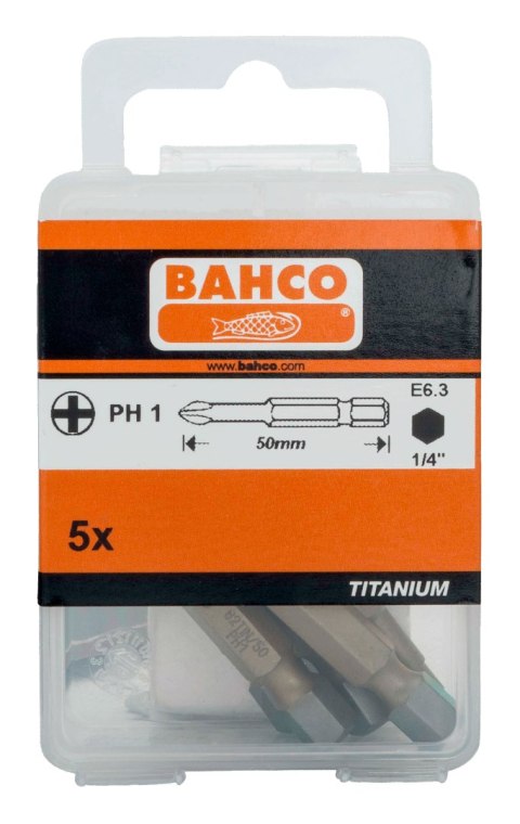 BAHCO Bit udarowy 1/4" powlekany TIN PH1x50 mm, 5 szt. BAHCO