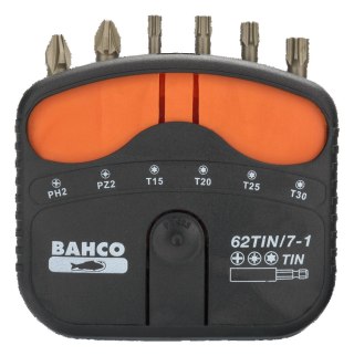 BAHCO Zestaw 7 sztuk bitów azotek tytanu z uchwytem uniwersalnym 1/4" DIN 3126-C6.3, ISO 1173 BAHCO