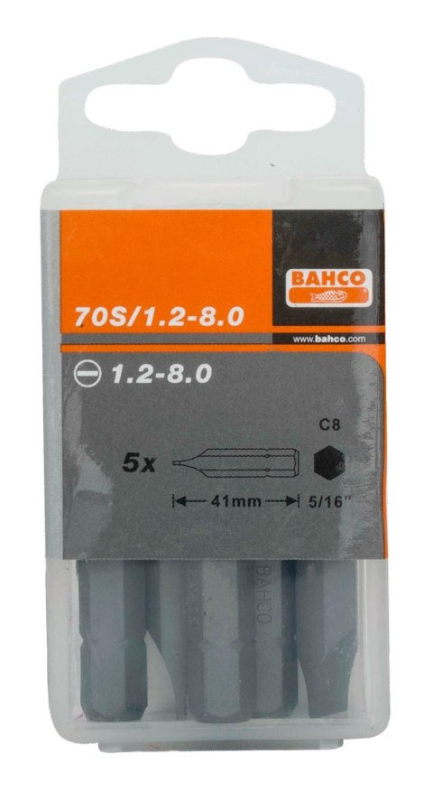 BAHCO Bit 5/16" do śrub płaskich 1.6x9x41 mm, 5 szt. BAHCO