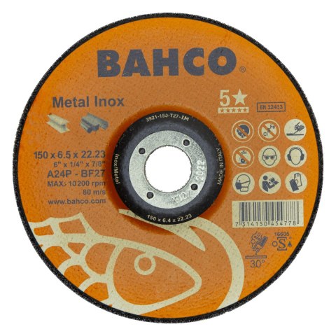 BAHCO Tarcza szlifierska 180 x 6.5 x 22.23mm do stali i metalu nierdzewnego BAHCO (25 szt.)