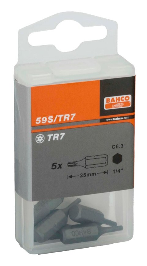 BAHCO Bit 1/4" do śrub TORX, z otworem TR10x25 mm, 5 szt. BAHCO BAHCO Bit 1/4" do śrub TORX, z otworem TR10x25 mm, 5 szt. BAHCO