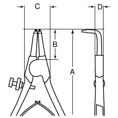 BAHCO Szczypce do pierścieni zewnętrznych, odgięte o 90°, 3-10 mm, średnica oczka 1.0-1.5 mm BAHCO