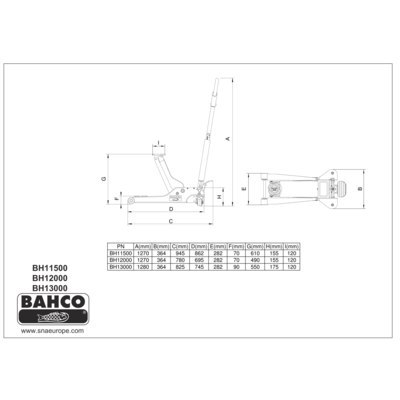 BAHCO Podnośnik wózkowy 2T, udźwig 2000 kg, maks. wysokość 490 mm BAHCO