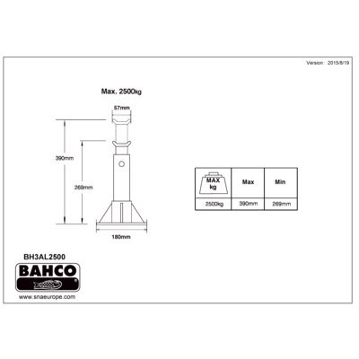 BAHCO Podpórki aluminiowe 2500 kg, 269-390 mm, zestaw 2 szt. BAHCO