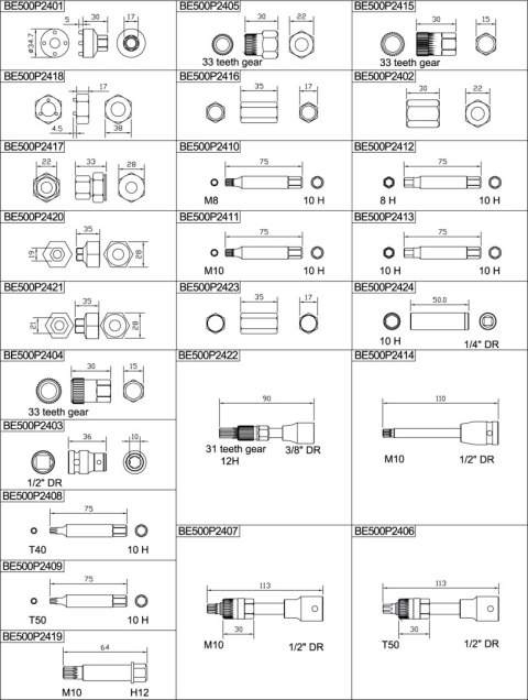 BAHCO Nasadka bitowa do zestawu do wyciągania alternatorów BE500P24 - M10, 90 mm, 3/8" BAHCO