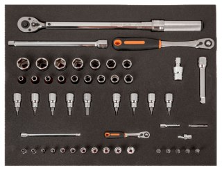 BAHCO Wkładka z pianką 1/2" i Zestaw nasadek 1/4" i Klucz dynamometryczny - 51 szt. BAHCO