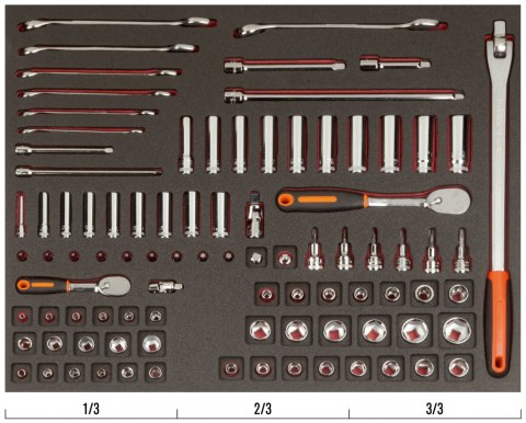 BAHCO Wkład narzędziowy - Nasadki 1/4" + 3/8" i Klucze płasko-oczkowe standardowe - 91 elem. BAHCO