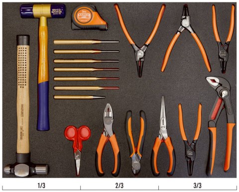 BAHCO Zestaw 19 elementów - młotki, pilniki, miary w wytłoczce BAHCO