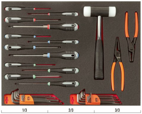 BAHCO Wkład narzędziowy - Wkrętaki: SL, PH, PZ, TORX, Zestawy bitów, Szczypce, Narzędzia do pobijania, 36 elementów BAHCO