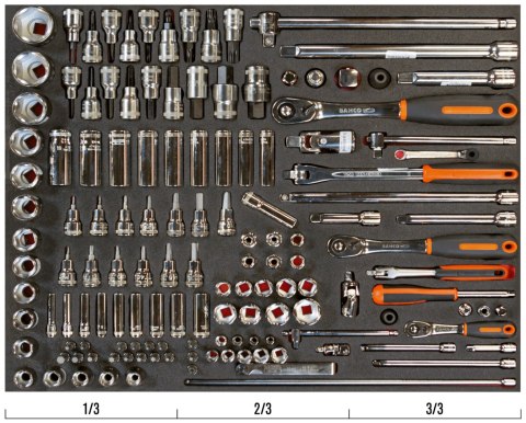 BAHCO Zestaw nasadek 1/4" + 1/2" + 3/8" w wytłoczce - 168 el. BAHCO