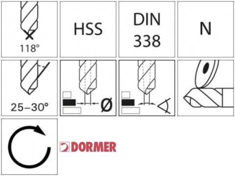 DORMER Wiertło kręte HSS DIN 338 13,1mm 118G typ 4xD A00213.1 Ti DORMER