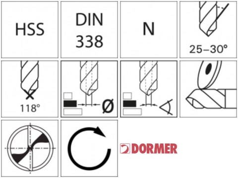 DORMER Wiertlo krete HSS DIN338N11,7mm 118G typ N 4xD A51011.7 TiN Dormer