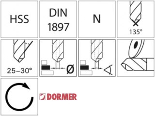 DORMER Zest.wiert.krót.1-10,5mm w.d.otw.p.gw.3,3-10,2mmA022 135G typ N 2,5xD24-cz.TiN Tip A088200S Dormer