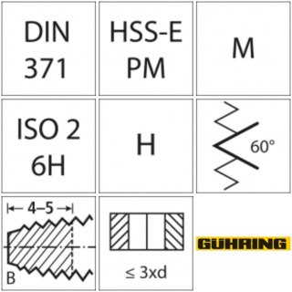 GÜHRING Gwintownik maszynowy DIN371 HSSE-PM TiALN, typ H, kszt.B M4 GÜHRING