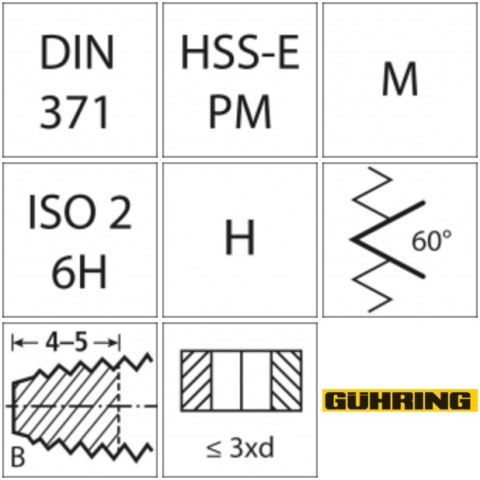 GÜHRING Gwintownik maszynowy DIN371 HSSE-PM TiALN, typ H, kszt.B M5 GÜHRING