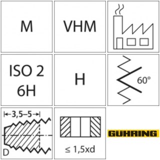 GÜHRING Gwintownik maszynowy WN pelnoweglikowy TiCN HRC62M16 GÜHRING