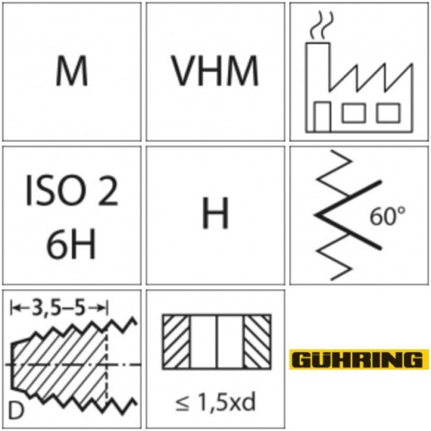 GÜHRING Gwintownik maszynowy WN pelnoweglikowy TiCN HRC62M16 GÜHRING