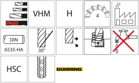 GÜHRING Frez do kopiowania HSC WNpelnow.Signum HA 4-ostrz.b.dlugi 6/1mm GÜHRING