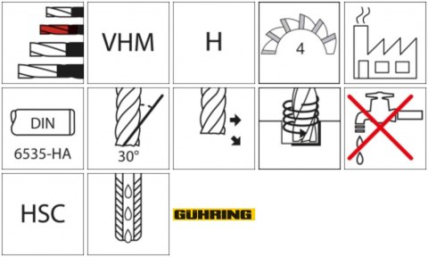 GÜHRING Frez do kopiowania HSC WNpelnow.Signum HA 4-ostrz.dlugi 6/1mm GÜHRING