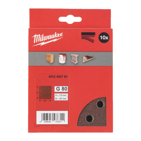 Milwaukee papier ścierny 115mm x 107mm 10 otworów p80 /10szt. 4932492760