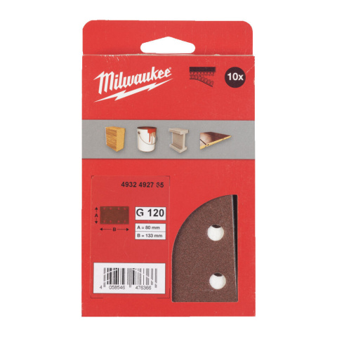 Milwaukee papier ścierny 80mm x 133mm 8 otworów p120 /10szt. 4932492765