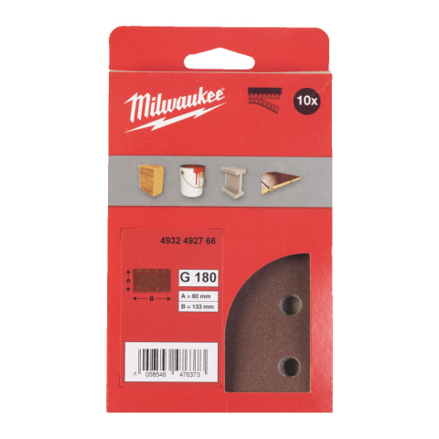 Milwaukee papier ścierny 80mm x 133mm 8 otworów p180 /10szt. 4932492766