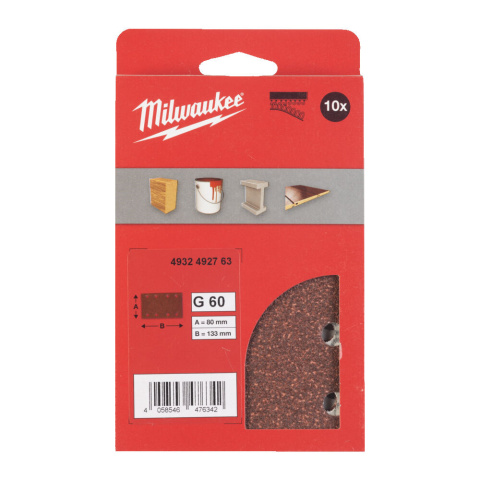 Milwaukee papier ścierny 80mm x 133mm 8 otworów p60 /10szt. 4932492763