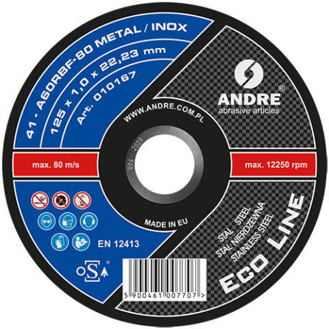 Andre Tarcza do cięcia stali 125x1mm A60RBF METAL/INOX 010167