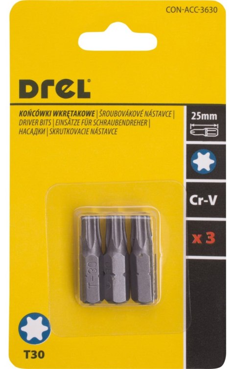 Drel Końcówki wkrętakowe Torx T30 x 25 mm, 3 szt. CON-ACC-3630