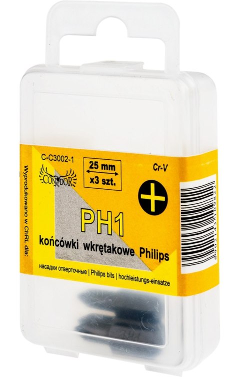 Drel Końcówki wkrętakowe krzyżowe PH1 x 25 mm, 3 szt. CON-ACC-3201