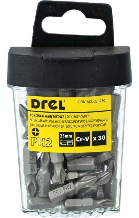 Drel Końcówki wkrętakowe krzyżowe PH2 x 25 mm, 30 szt. CON-ACC-320230