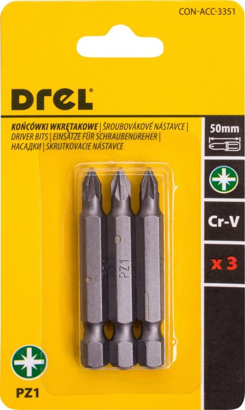 Drel Końcówki wkrętakowe krzyżowe PZ1 x 50 mm, 3 szt. CON-ACC-3351