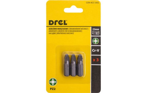 Drel Końcówki wkrętakowe krzyżowe PZ2 x 25 mm, 3 szt. CON-ACC-3302