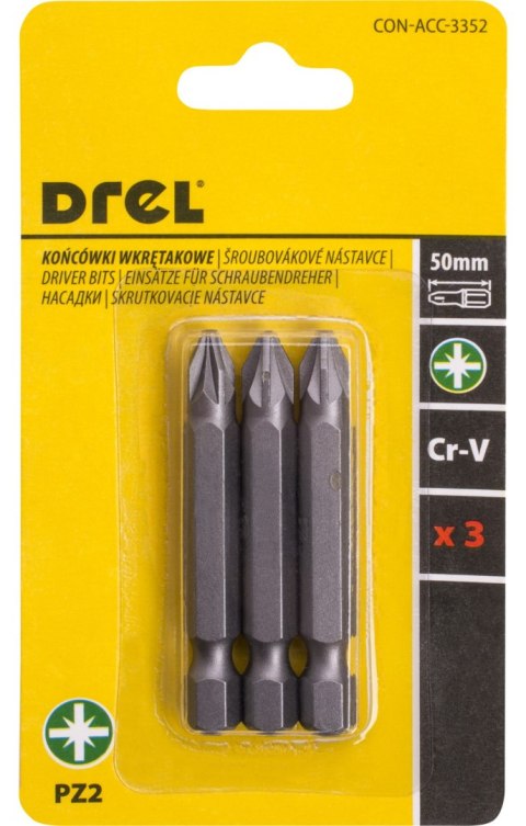 Drel Końcówki wkrętakowe krzyżowe PZ2 x 50 mm, 3 szt. CON-ACC-3352