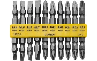 Drel Zestaw końcówek wkrętakowych dwustronnych 65 mm, CrV, 10 szt. CON-ACC-5209