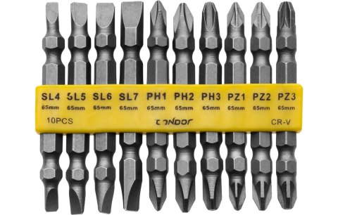 Drel Zestaw końcówek wkrętakowych dwustronnych 65 mm, CrV, 10 szt. CON-ACC-5209