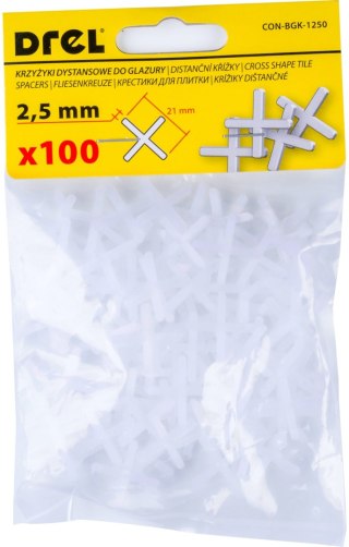 Drel Krzyżyki do glazury 2.5 mm, białe, 100 szt. CON-BGK-1250