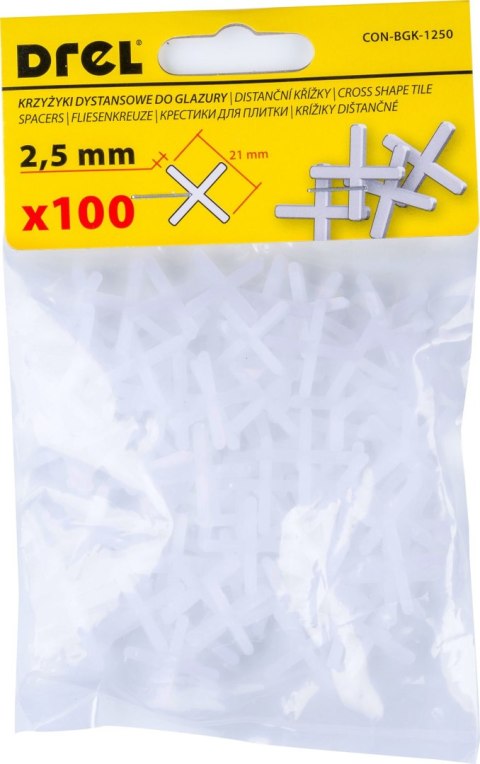 Drel Krzyżyki do glazury 2.5 mm, białe, 100 szt. CON-BGK-1250