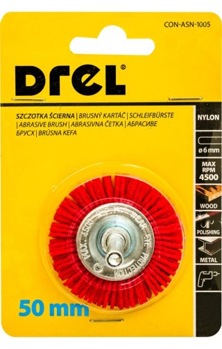 Drel Szczotka nylonowa, tarczowa 50 mm, trzpień 6 mm CON-ASN-1005